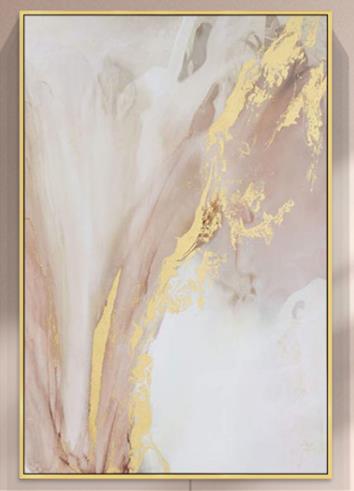 粉色主题金箔抽象油画现代简约轻奢北欧入户玄关装饰餐厅手绘抽象竖版挂