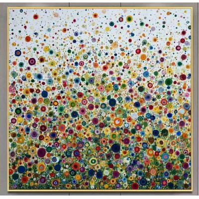 多彩圆形丙烯抽象画：现代墙面艺术装饰