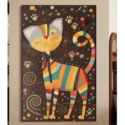 卡通小猫沙发装饰画多巴胺儿童房壁画小众艺术卧室