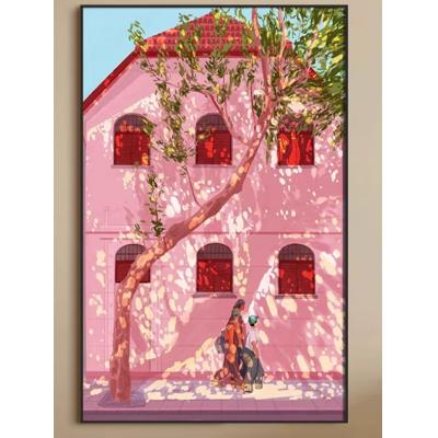 老上海街景  现代手绘装饰画客厅高级感餐厅多巴胺粉色挂画卧室艺术画