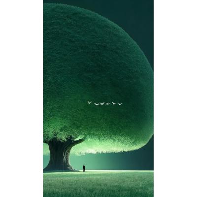 大芬油画村 超现实艺术装饰画 巨型古树飞鸟挂画 孤独意境壁挂 客厅书房背景墙 定制尺寸