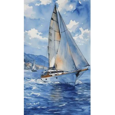 大芬油画村手绘帆船油画 一帆风顺海景装饰画