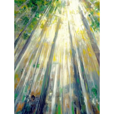 大芬油画村手绘油画 森林阳光丁达尔肌理画 客厅玄关竖版装饰画