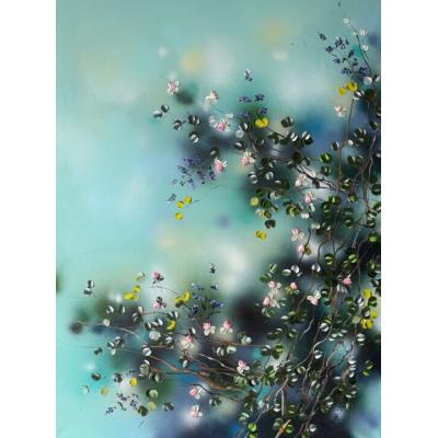 大芬油画村手绘油画 立体厚肌理写意花枝油画 玄关竖版花卉装饰画