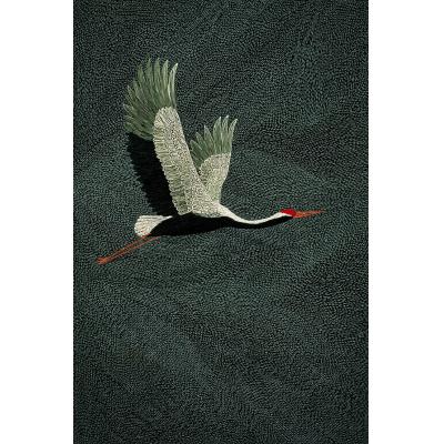 深绿肌理单鹤手绘油画 新中式飞鹤玄关装饰画