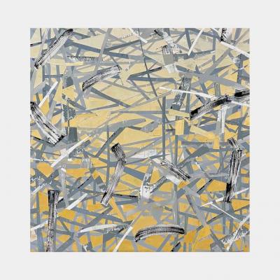 大芬油画村手绘油画 黄灰乱线抽象画 现代轻奢客厅方形肌理装饰画
