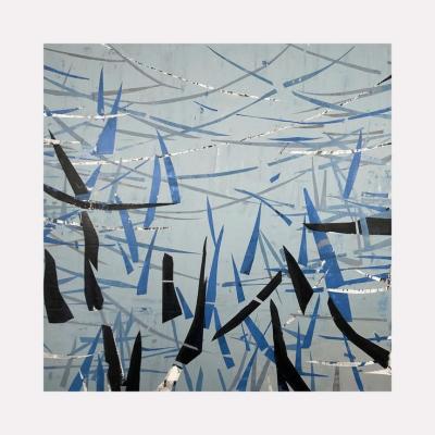 大芬油画村手绘油画 蓝黑碎线抽象肌理画 现代简约客厅方形装饰挂画