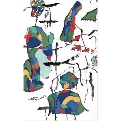 大芬油画村手绘复刻油画 张桂铭彩墨荷花 新中式抽象荷塘竖版装饰画