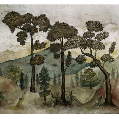 复古山林风景手绘油画 新中式山水大树装饰画