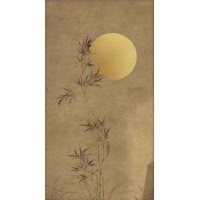 大芬油画村手绘 新中式竹月禅意油画 茶室玄关竖版意境装饰画