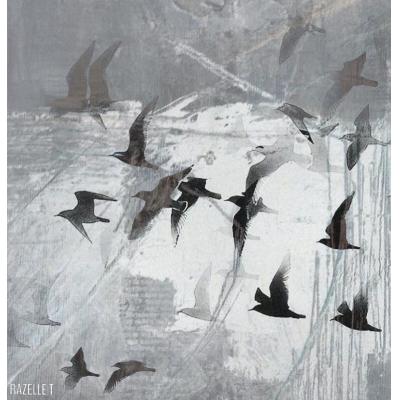 大芬油画村工作室手绘油画 灰调水墨群燕飞鸟抽象画 侘寂风客厅玄关艺术装饰画