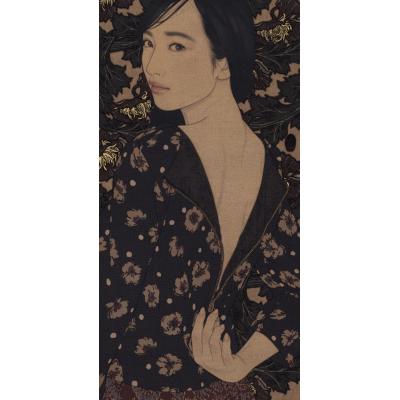 池永康晟 穂波美人油画 暗花仕女日式工笔挂画 大芬手绘