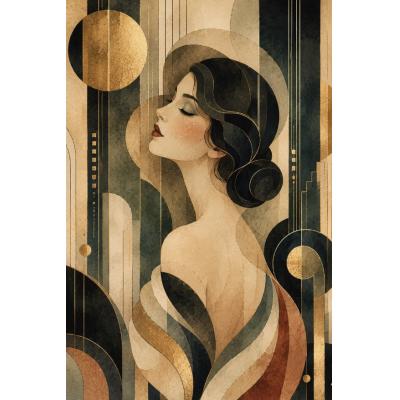 大芬手绘油画｜Art Deco 金箔复古美人 几何线条轻奢人物玄关挂画