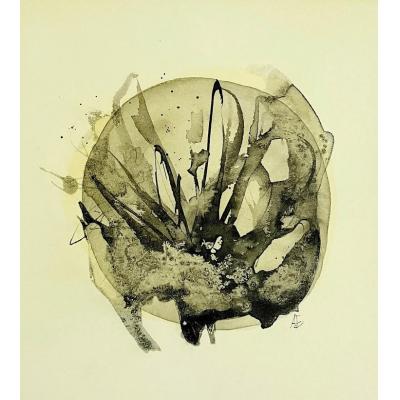 圆形水墨抽象手绘油画 新中式禅意挂画