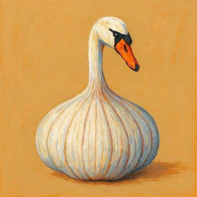 大芬手绘油画 蒜天鹅 大蒜天鹅创意超现实趣味装饰画